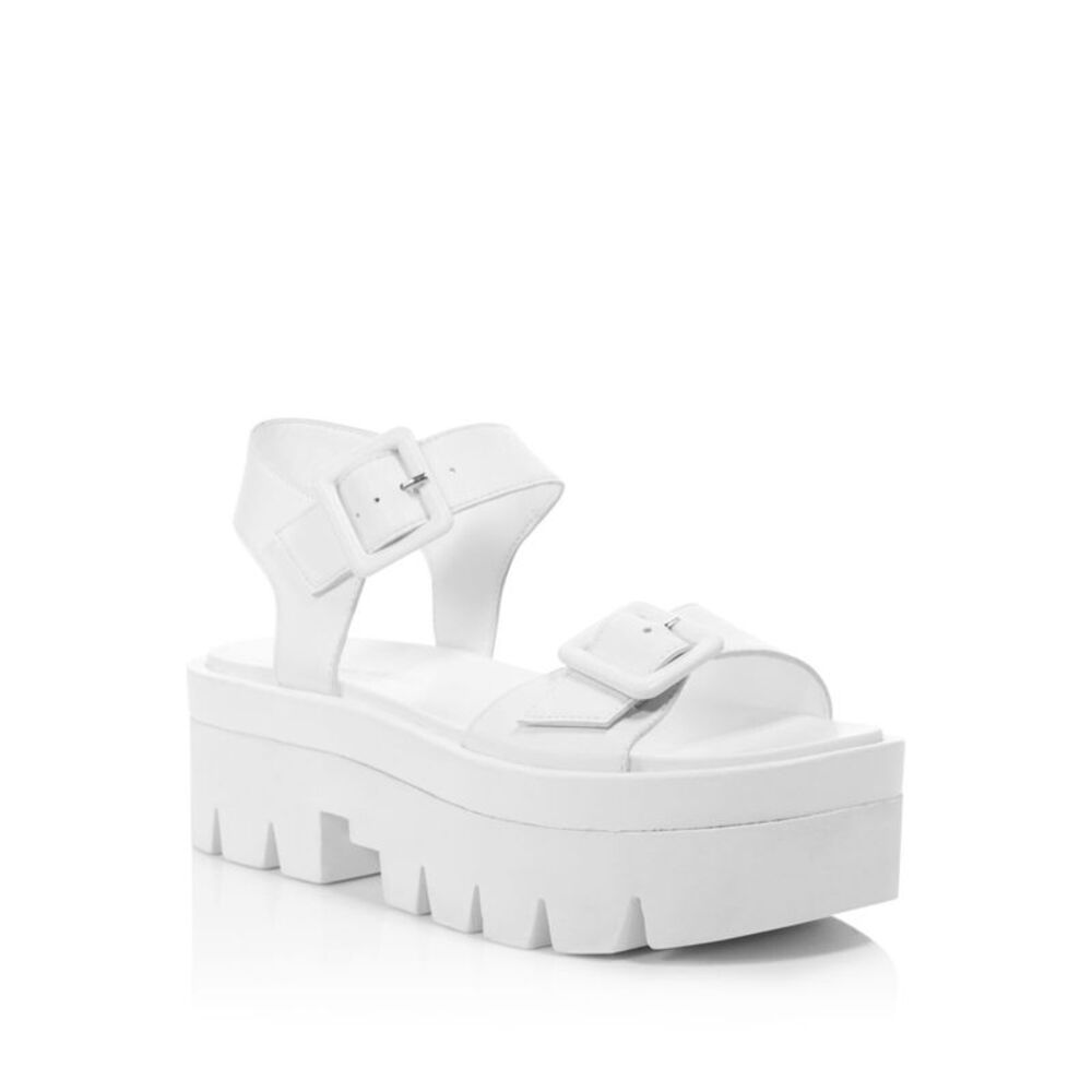 KENDALL + KYLIE Womens White Treaded Wave Round Toe Wedge Leather Sandals 8 M